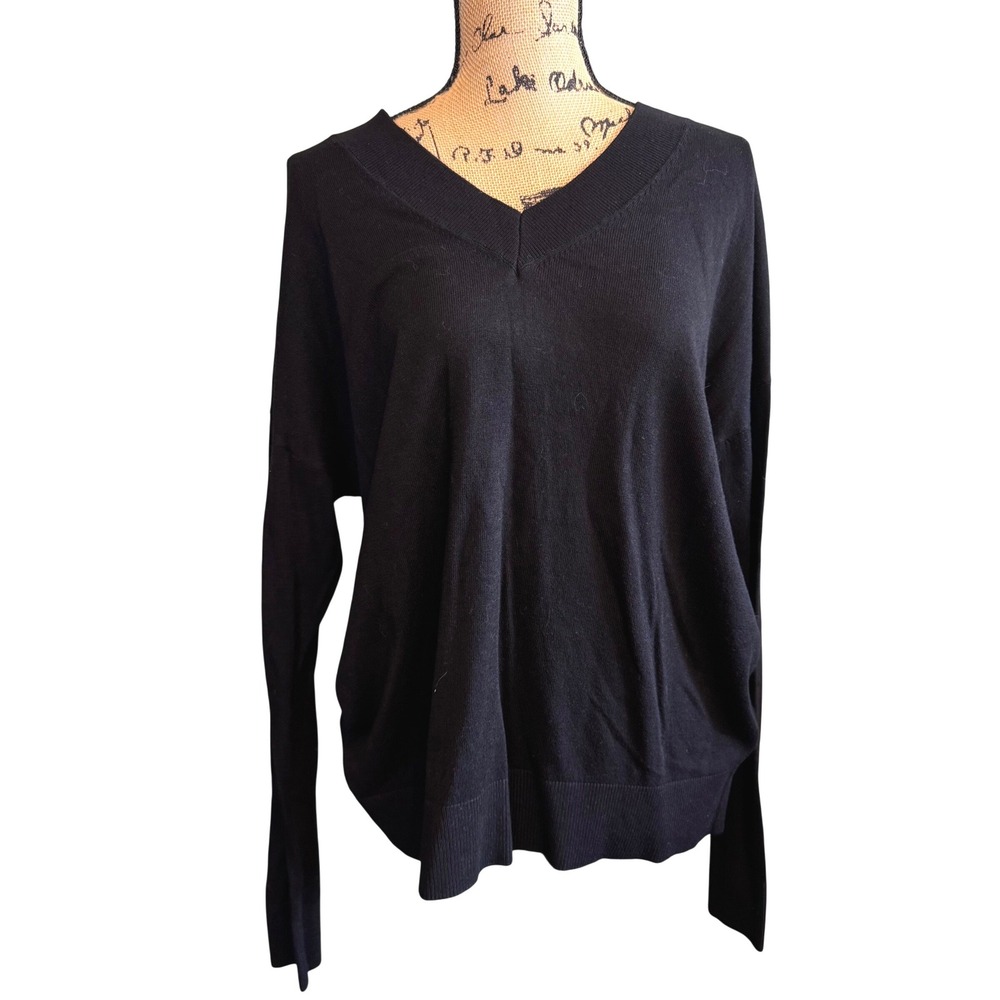 Matty M Womens Black‎ V-Neck Drop Shoulder Knit Pullover Sweater XL MS9238US/0M